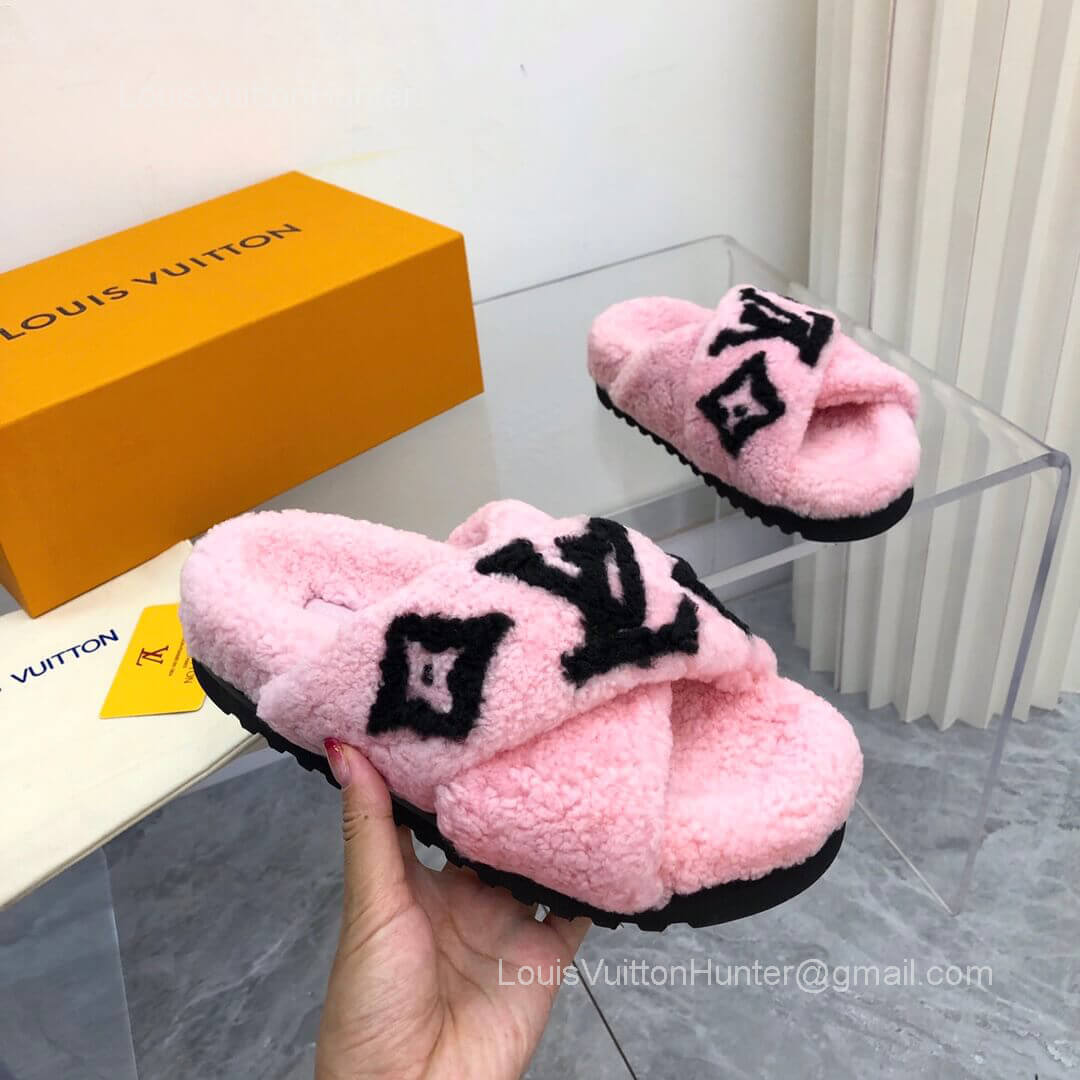 Louis Vuitton Paseo Flat Comfort Mule Sandal with Pink Shearling 2281606
