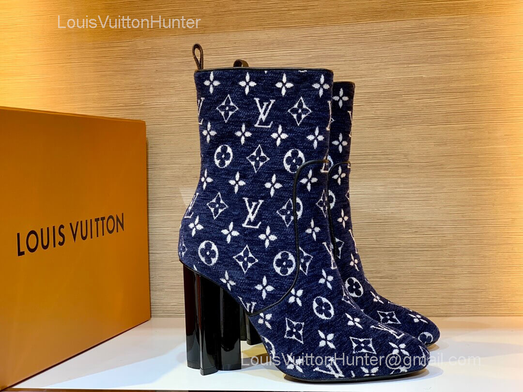 Louis Vuitton Silhouette Ankle Boot in Blue Monogram Velvet 95MM 2281618