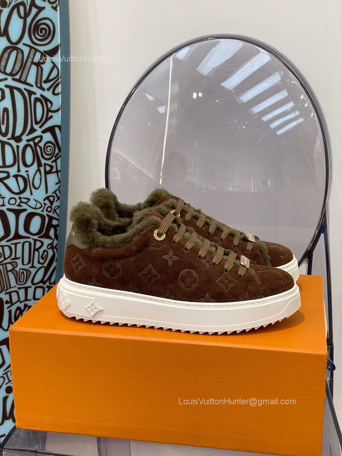 Louis Vuitton Time Out Sneaker with Shearling in Browm Monogram Embossed Suede Calf Leather 2281665