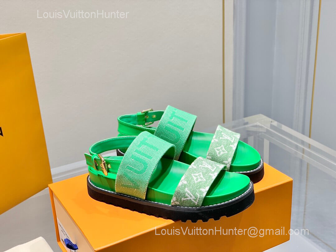 Louis Vuitton Paseo Flat Comfort Sandal Green Monogram Denim and Calf Leather 2281724