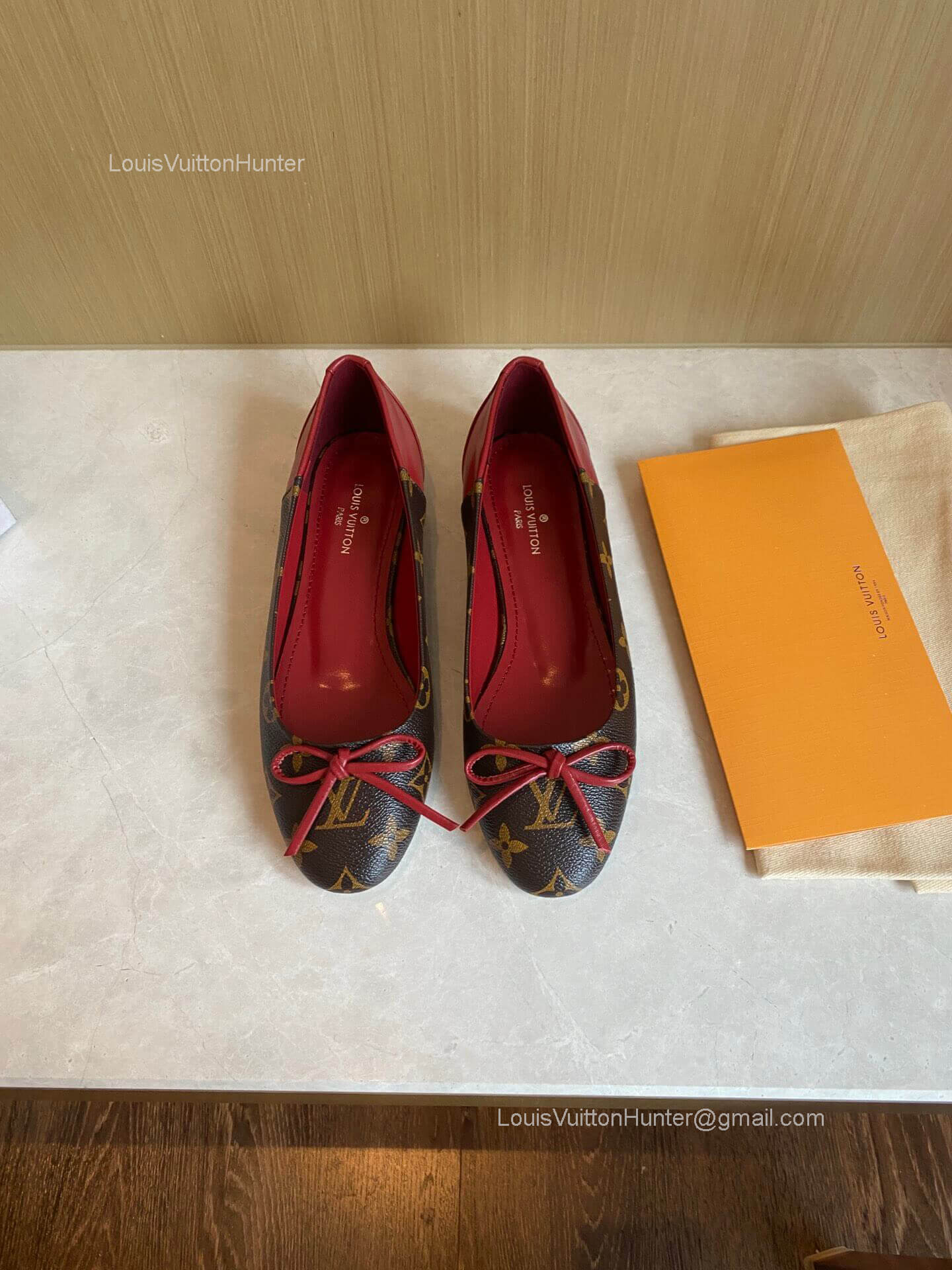Louis Vuitton Joy Ballerina Flats in Red Leather and Monogram Canvas 2281741